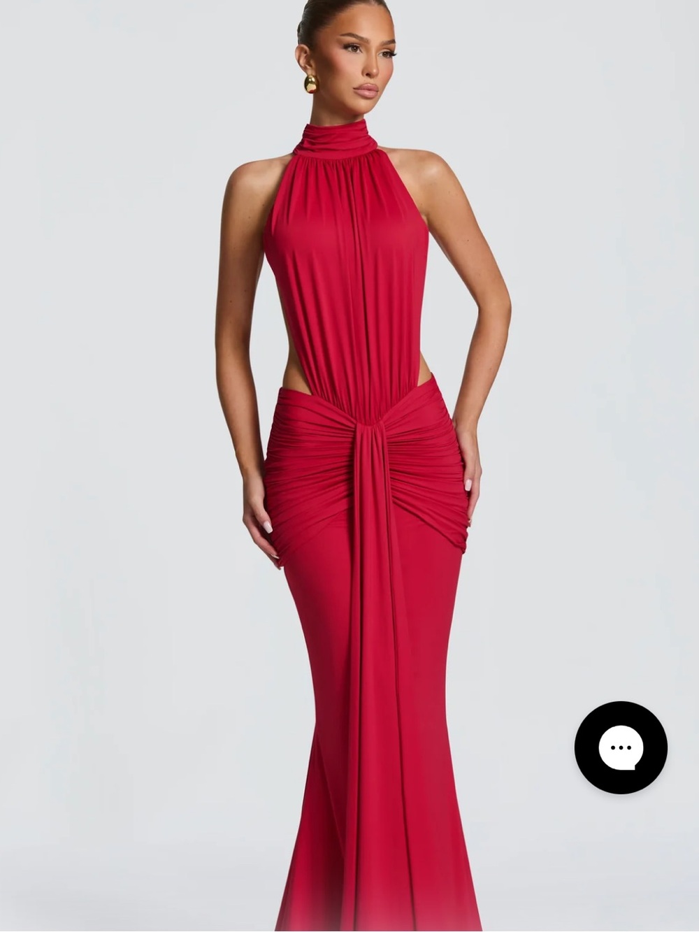 Red Halter Cutout Evening Gown